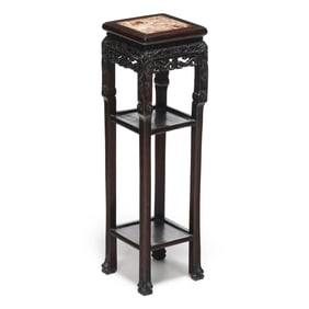 A Chinese Marble Top Carved Wood Stand