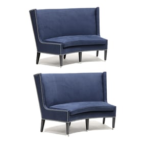 Lee Industries, Pair of Upholstered Curved Banquettes