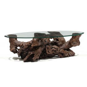Organic Rootwood and Glass Coffee Table