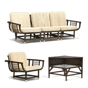 attributed John Wisner for Ficks Reed, Three Piece Rattan Lanai Set