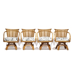 Four Vintage Rattan Swivel Chairs