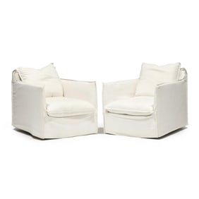 Lee Industries, Pair of Indoor/Outdoor Slip Covered Club Chairs
