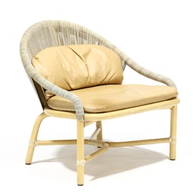 McGuire, Modern Rattan and Leather Lounge Chair