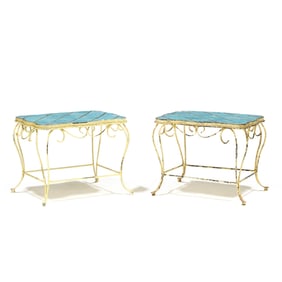 Pair of Hollywood Regency Style Tile Top Side Tables