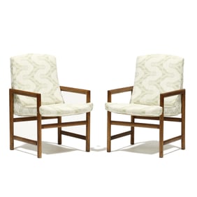 Pair of Modernist Upholstered Walnut Armchairs