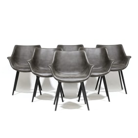 Six Sunpan Modern Leather Upholstered Shell Chairs