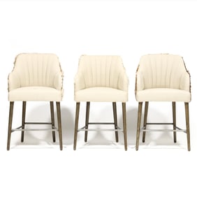 Three Modern Barstools in Hide Upholstery