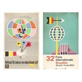 Two Vintage Belgian Exhibition Posters, Lionel Mathy & Brussels International Fair