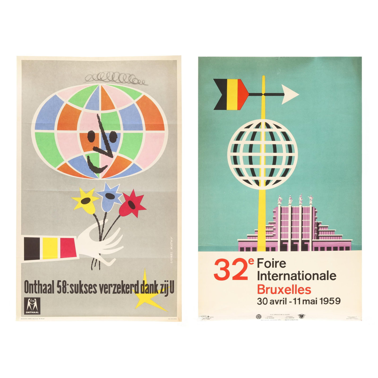 Two Vintage Belgian Exhibition Posters, Lionel Mathy & Brussels International Fair (1 of 9)