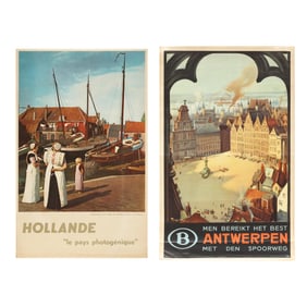 Two Vintage European Travel Posters, Antwerp & Holland