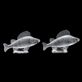 Pair of Lalique Crystal Perch Paperweights