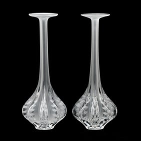 Pair of Lalique  Claude  Crystal Flower Vases