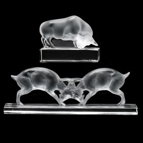 Two Lalique Crystal Animal Paperweights