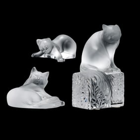 Three Lalique Crystal Cats
