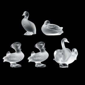 Five Lalique Crystal Birds