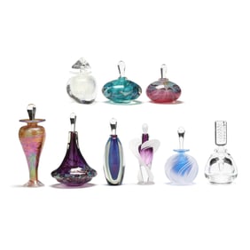 Collection of Nine Contemporary Signed Art Glass Perfume Bottles