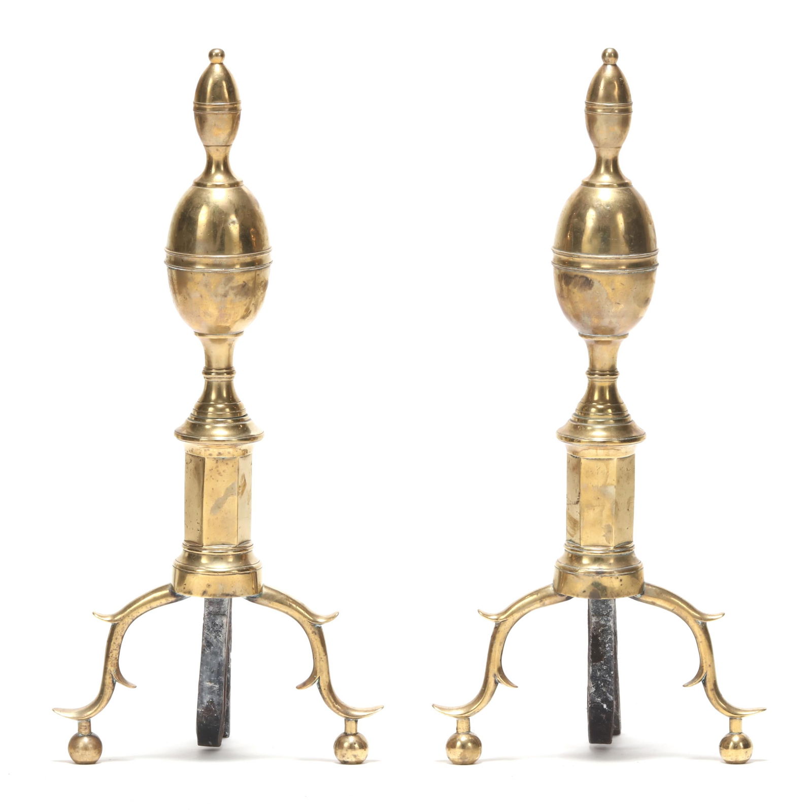 Pair of American Federal Lemon Top Brass Andirons (1 of 3)