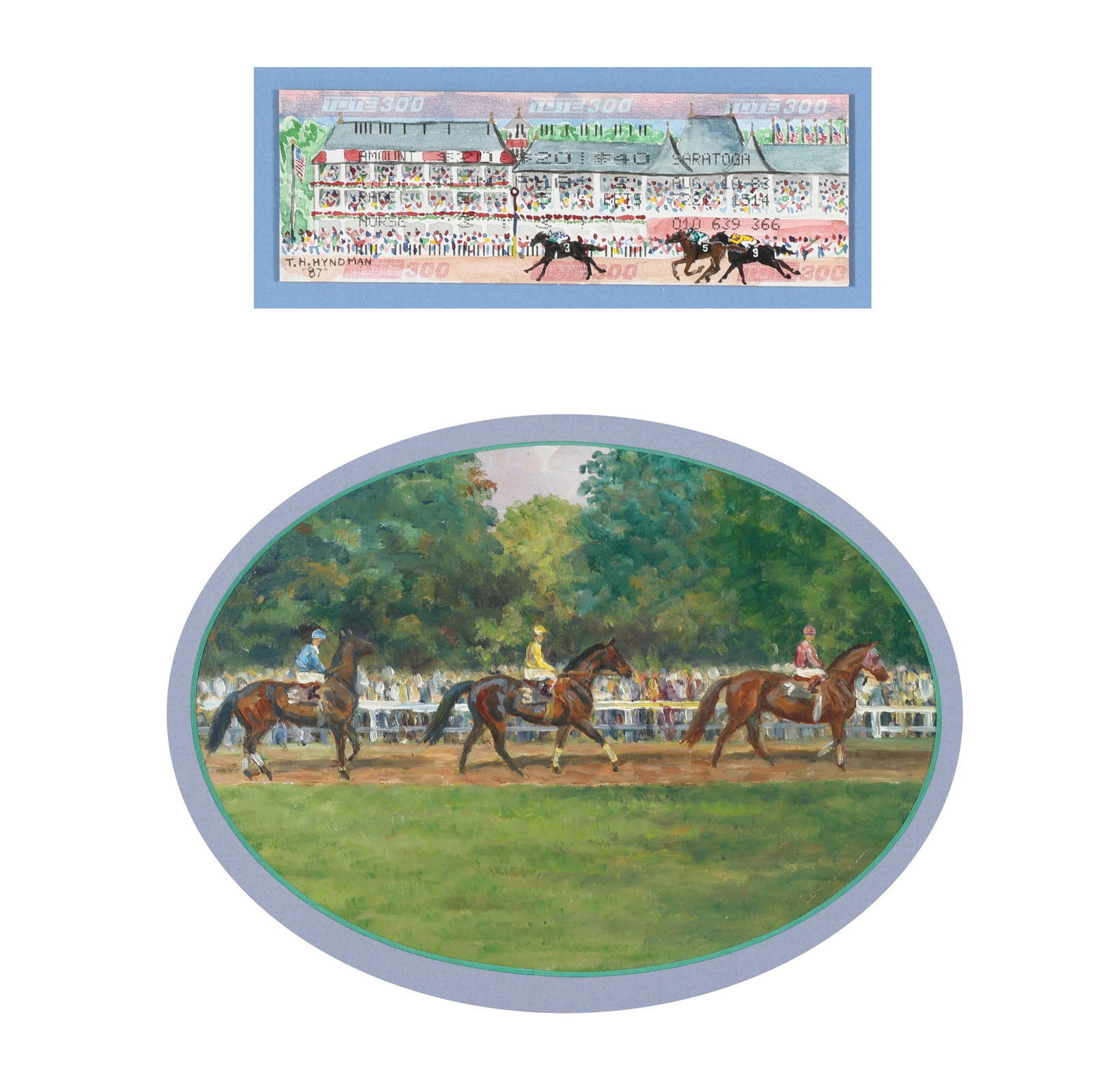 American School (Late 20th Century), Two Small Paintings of Horse Races (1 of 8)