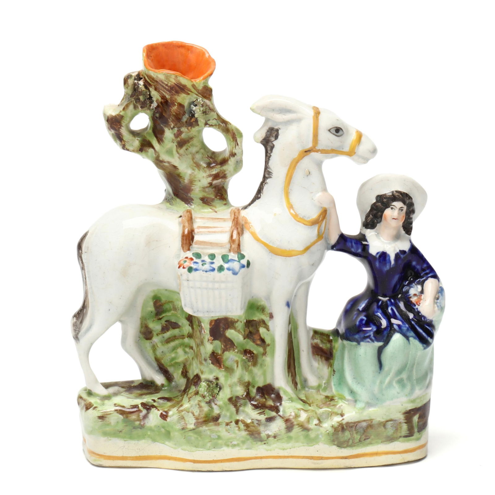 Rare Antique Staffordshire Spill Vase of Woman and Donkey (1 of 5)