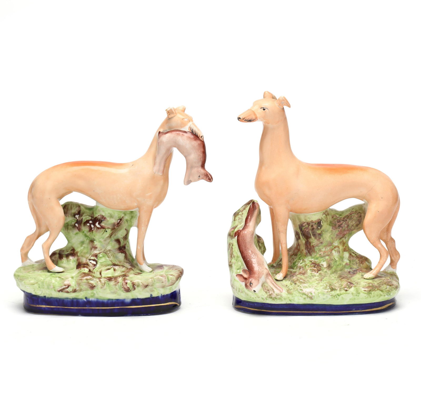 Pair of Standing Staffordshire Whippets with Game (1 of 11)