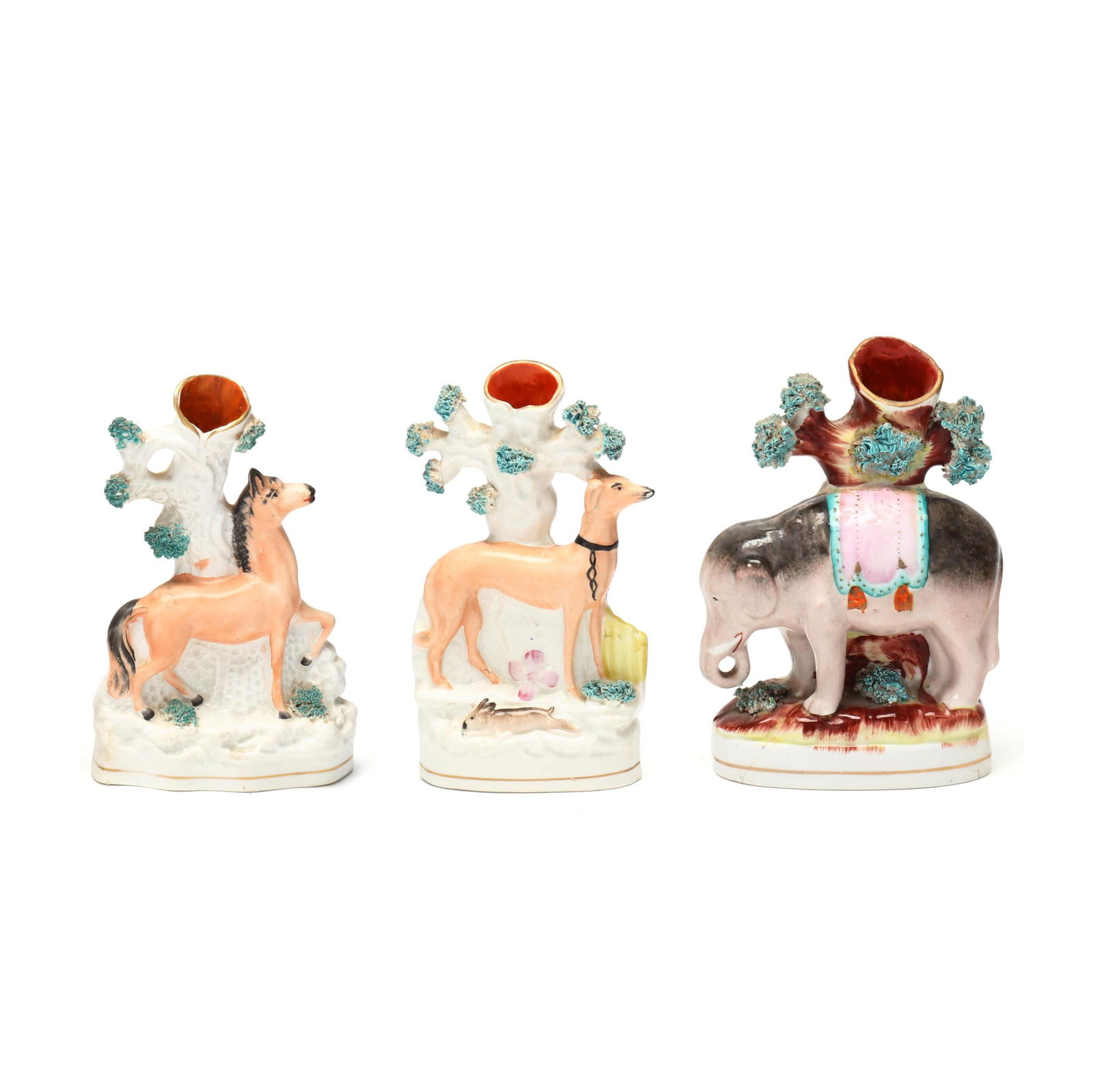 Three Small Staffordshire Spill Vases with Animals (1 of 5)