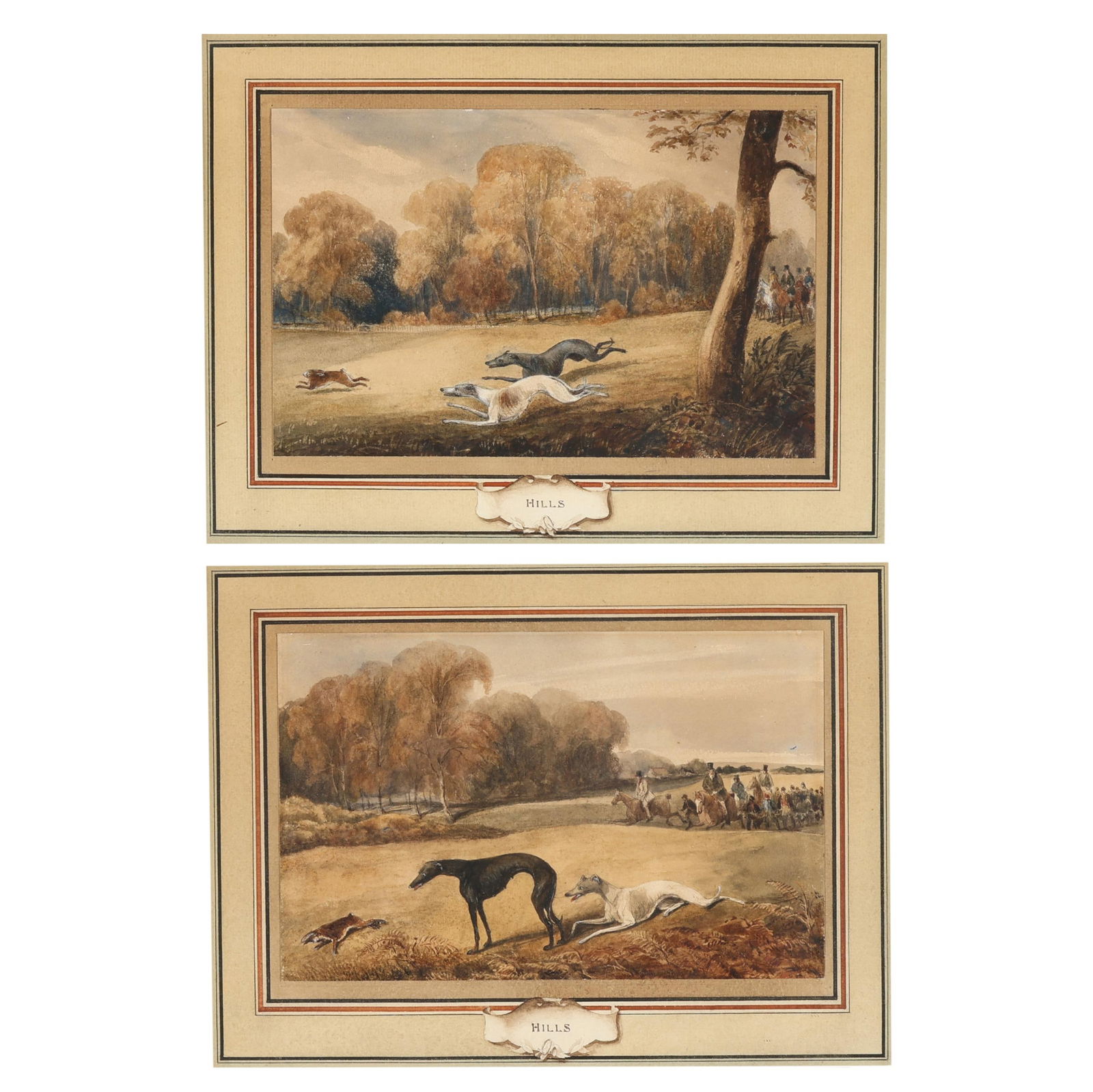 English School (Mid 19th Century), Pair of Greyhound Hunt Scenes,  Hills (1 of 7)