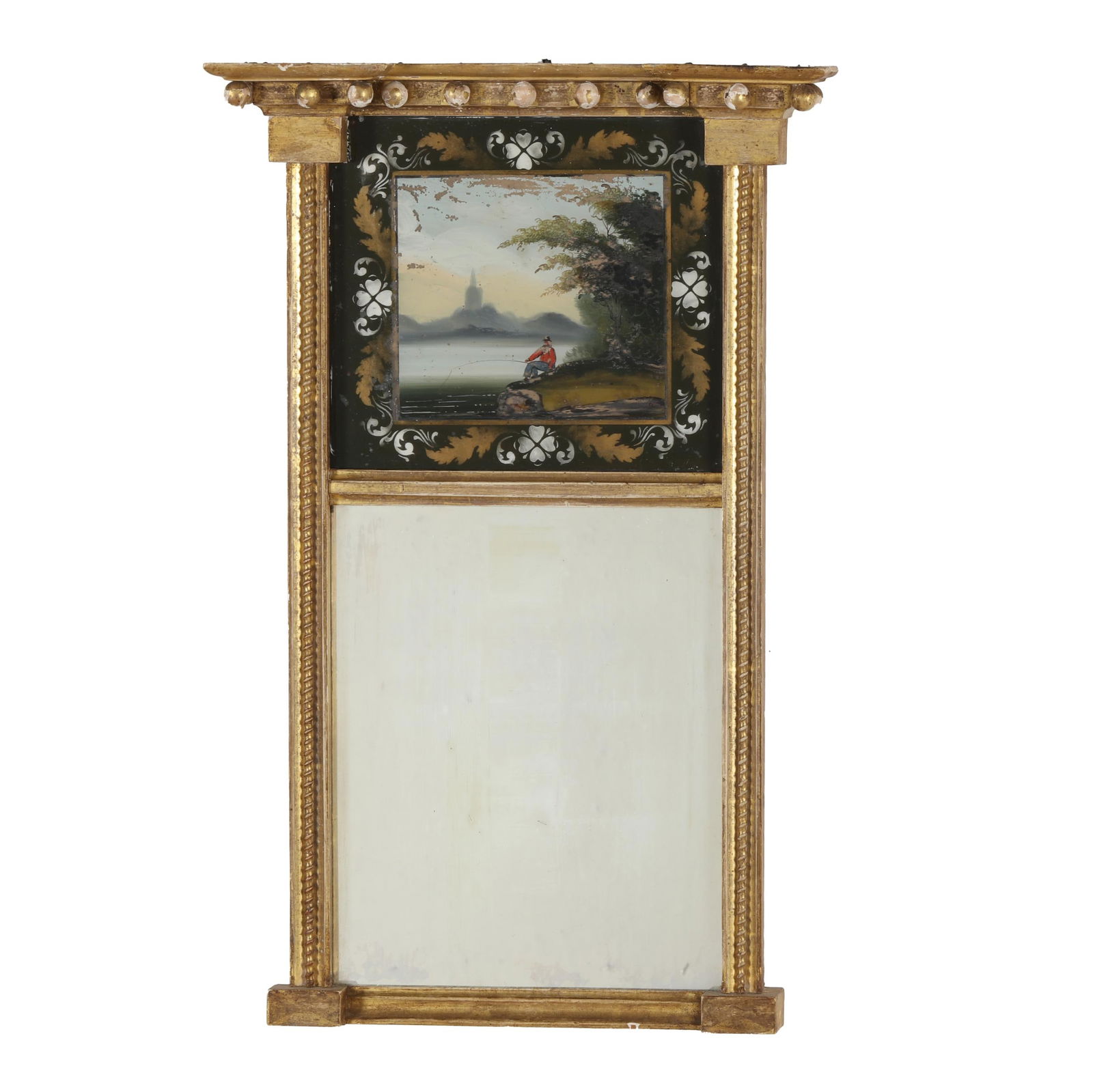 Small Antique Federal Giltwood Eglomise Mirror (1 of 6)