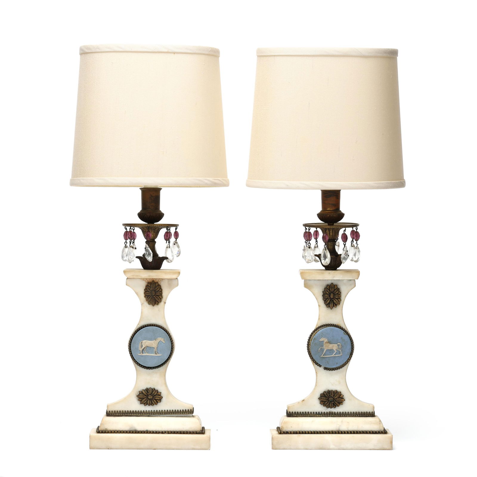 Pair of Neoclassical Style Marble Candlesticks with Equine Mounts (1 of 7)