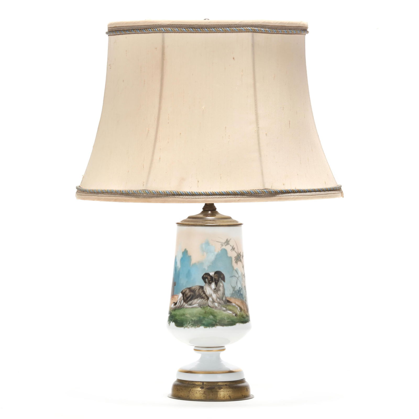 Vintage Hand-Painted Milk Glass Table Lamp with Shade (1 of 5)