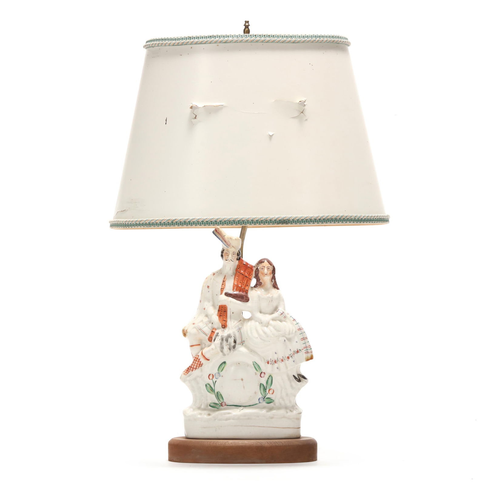 Staffordshire Highland Couple with Painted Clock Table Lamp (1 of 5)