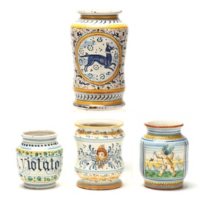 Four Vintage Italian Faience Apothecary Jars