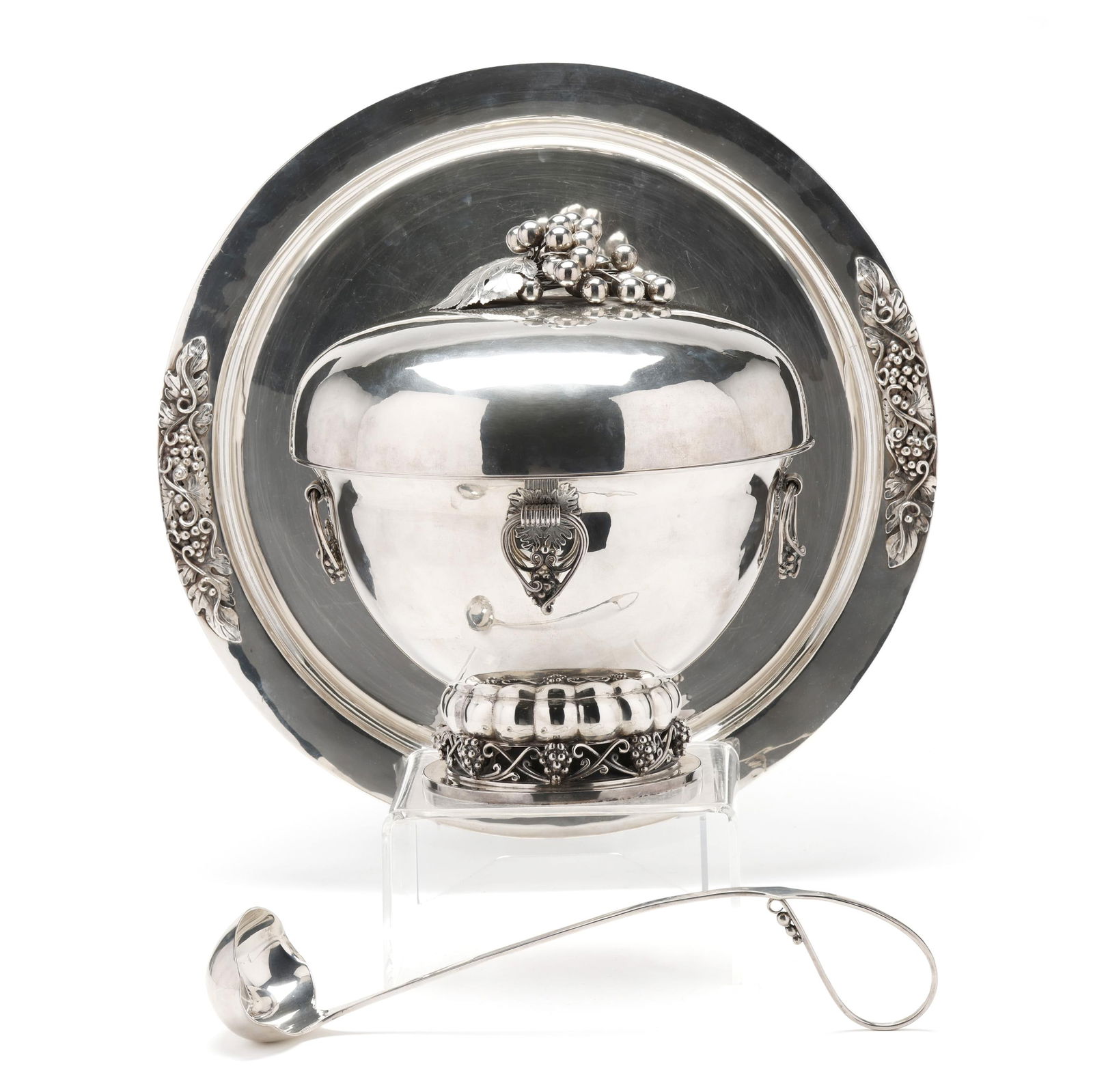 Mexican Sterling Silver Punchbowl, Ladle, and Underplate, by Codan
