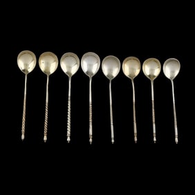 Assortment of Eight Russian Silver Twisted Handle Spoons
