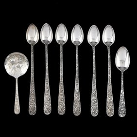 Assortment of Eight Kirk Repousse Sterling Silver Spoons