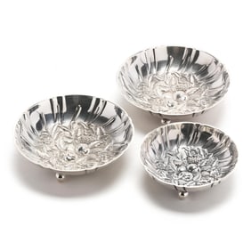 Three S. Kirk & Son Repousse Sterling Silver Bon Bon Bowls