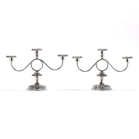 Pair of S. Kirk & Son  Repousse  Sterling Silver Candelabra
