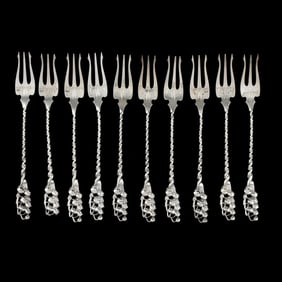 Set of Ten Whiting Sterling Silver Seafood Forks