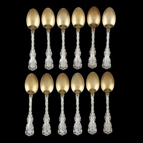 Cased Set of Twelve Whiting  Louis XV  Sterling Silver Demitasse Spoons