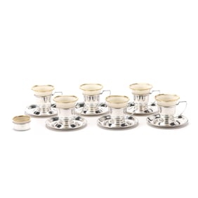 Cased Alvin Sterling Silver and Porcelain Demitasse Service