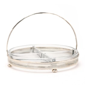 Sterling Silver Mounted Glass Divided Basket by Watson