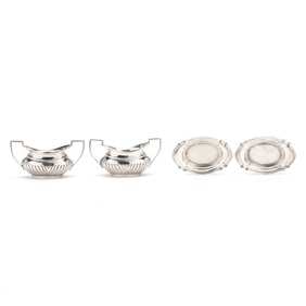 Sterling Silver Pair of Master Salts Cellars and Pair of Nut Dishes