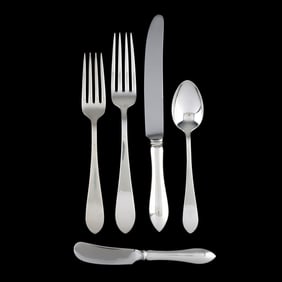 Assembled  Pointed Antique  Sterling Silver Flatware Service for Six, Mostly by Dominick & Haff