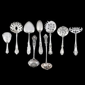Assortment of Ornate Sterling Silver Spoons, Most are Servers