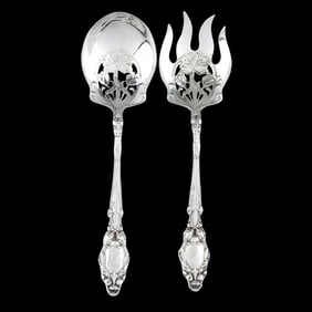 Art Nouveau Style Sterling Silver Salad Serving Set