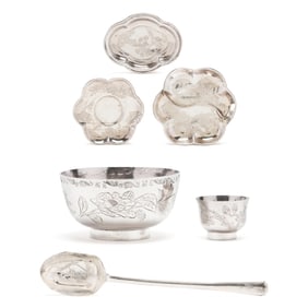 Six Chinese Export Silver Tableware Items