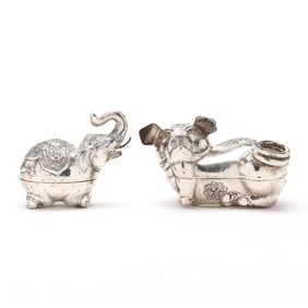 Two Cambodian Silver Animal Form Boxes
