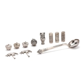 Assortment of Cambodian Silver Boxes and Accessories