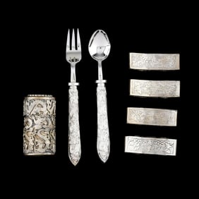 Group of Asian Silver and Metal Table Accessories