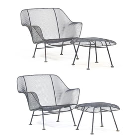 Russell Woodard (American, 1910-1969), Pair of Sculptura Outdoor Lounge Chairs and Ottomans