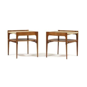 Pair of American Mid-Century "Floating" Travertine Side Tables